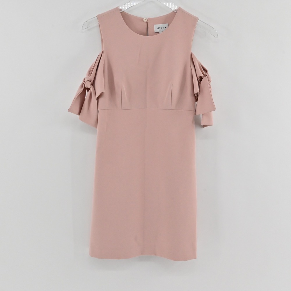 Milly Cold Shoulder Bow Sleeve Sheath Dress Womens Size 0 Blush Pink Cocktail